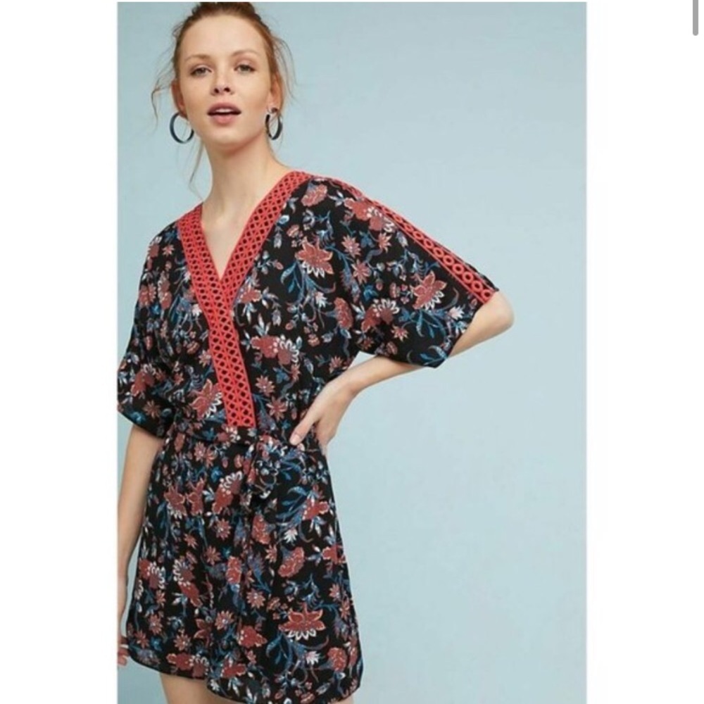 Anthropologie Feather Bone Cypress Floral Romper - Size Medium